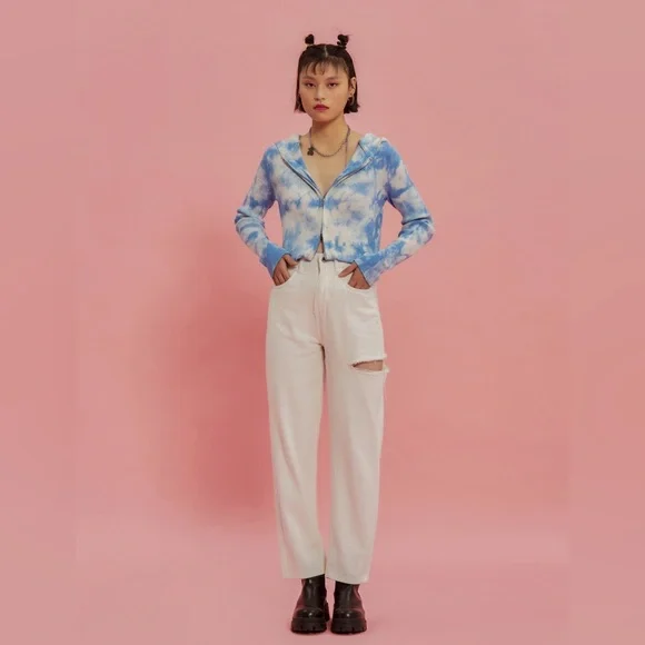 NWT Cider White Highwaist Straightleg Rip Jeans - Picture 1 of 5